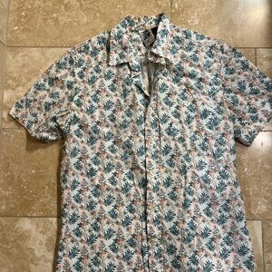 Floral Casual Button Down Shirt - Green and Pink